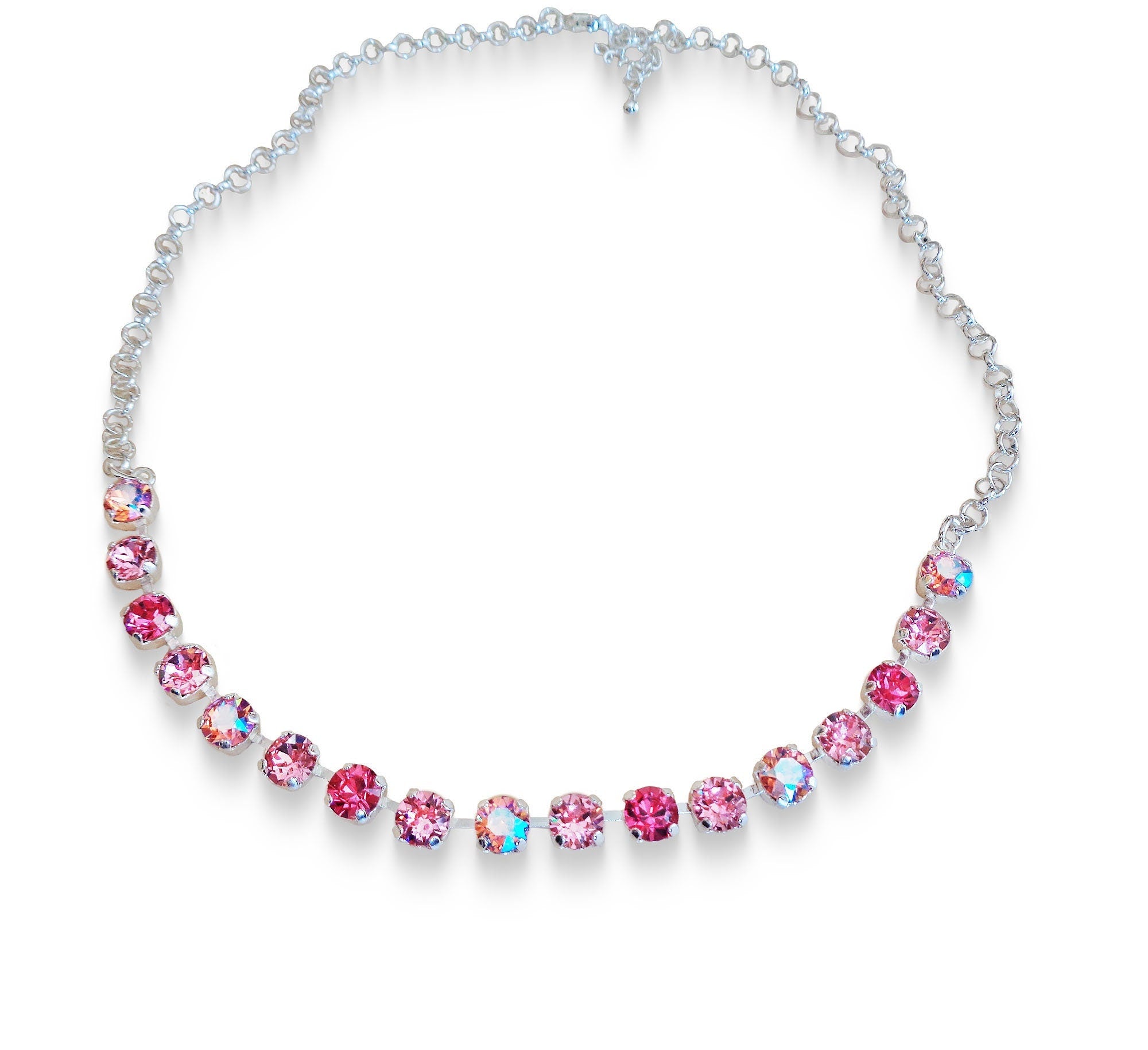 Crystal chain necklace light rose shimmer,pink,bright silver