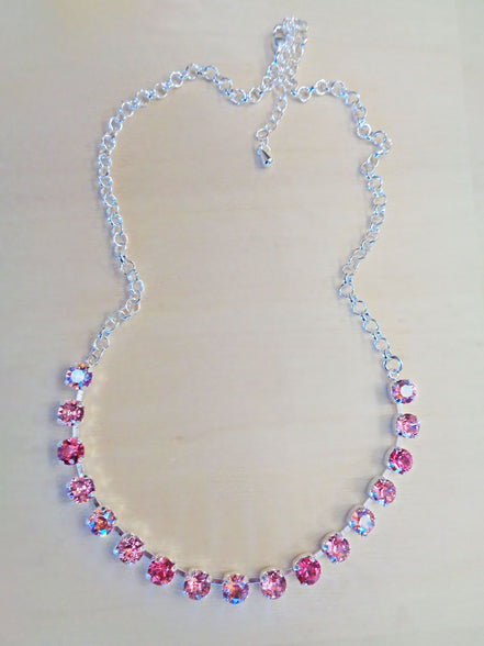 Crystal chain necklace light rose shimmer,pink,bright silver