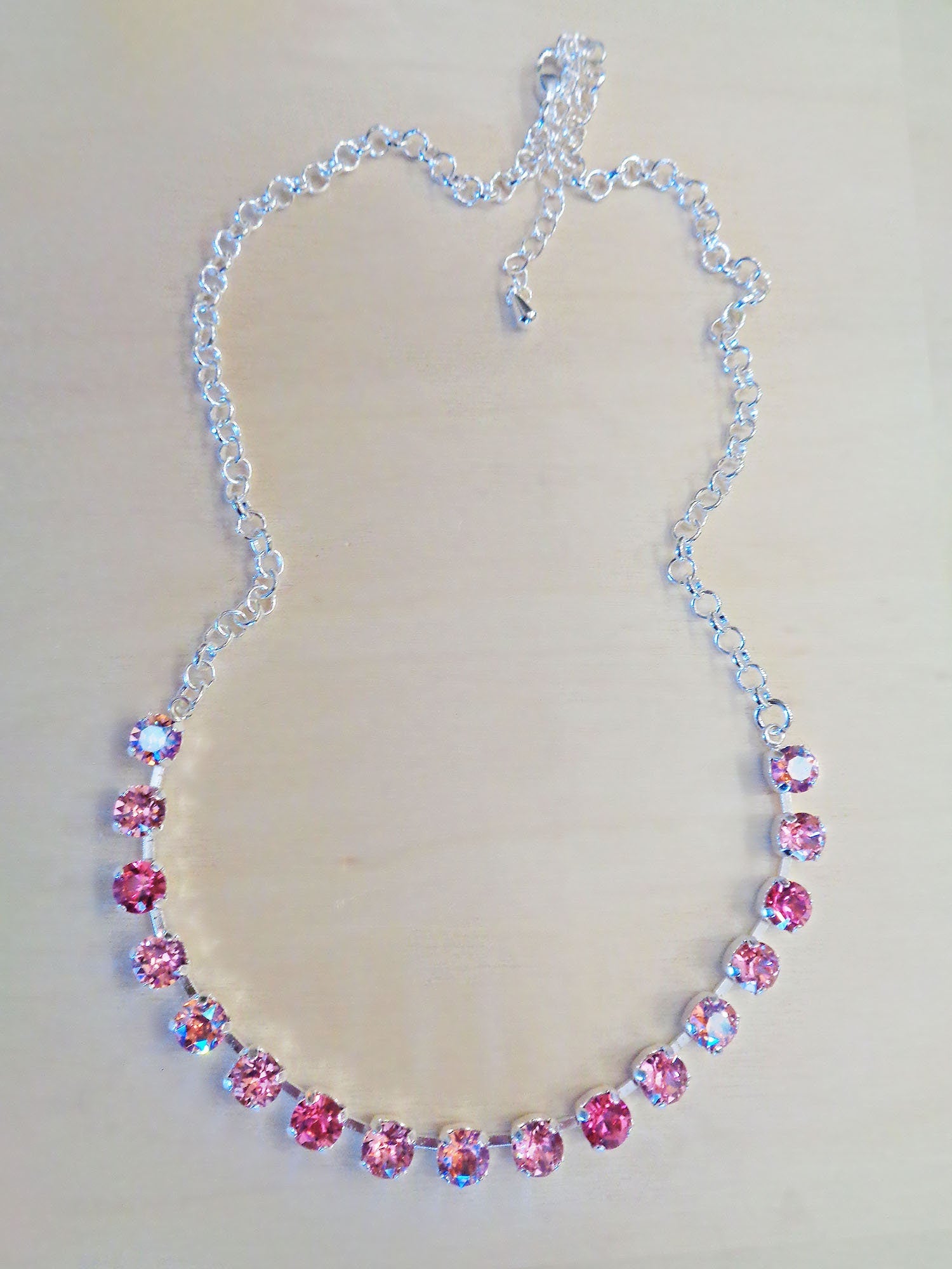 Crystal chain necklace light rose shimmer,pink,bright silver
