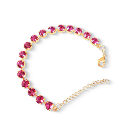 Crystal tennis bracelet fuchsia ,yellow gold
