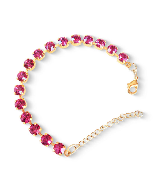Crystal tennis bracelet fuchsia ,yellow gold