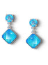 Crystal stud and drop square stone earrings,turquoise,rhodium silver