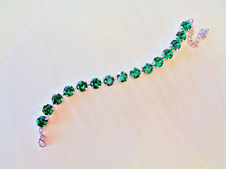 Crystal tennis bracelet majestic green,rhodium silver