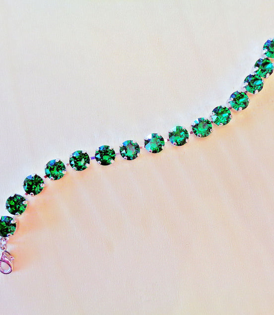 Crystal tennis bracelet majestic green,rhodium silver