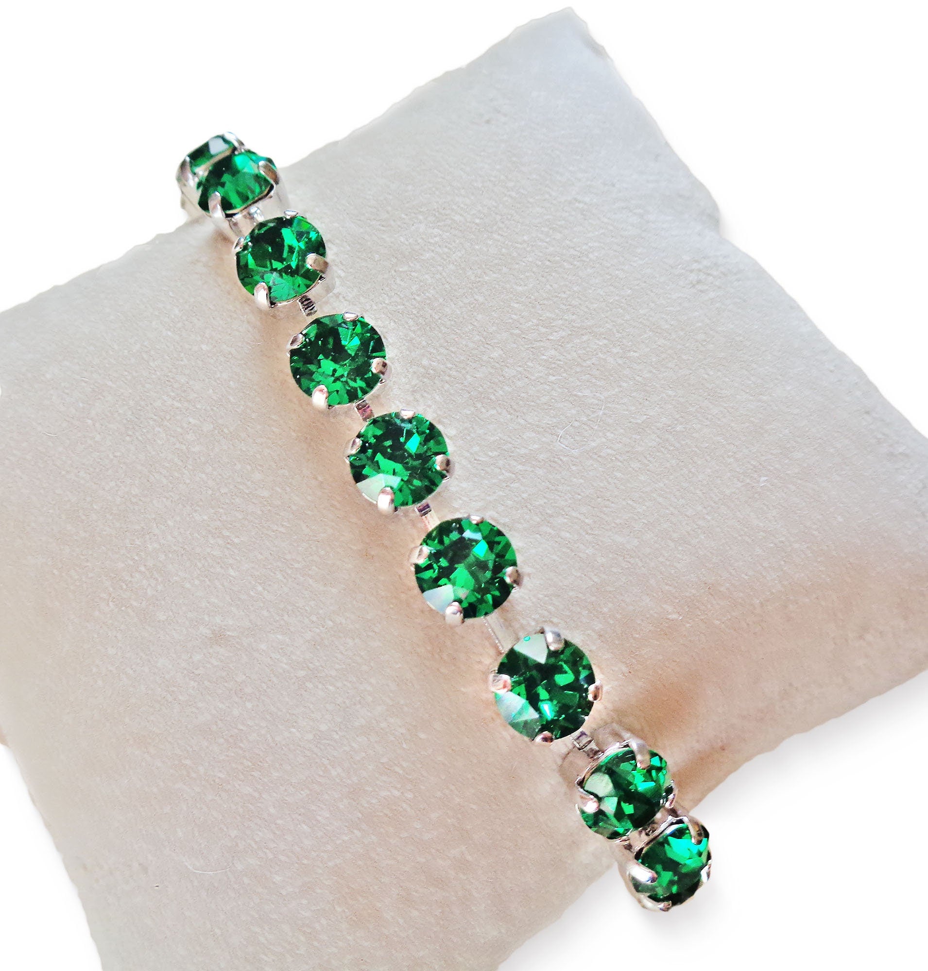 Crystal tennis bracelet majestic green,rhodium silver