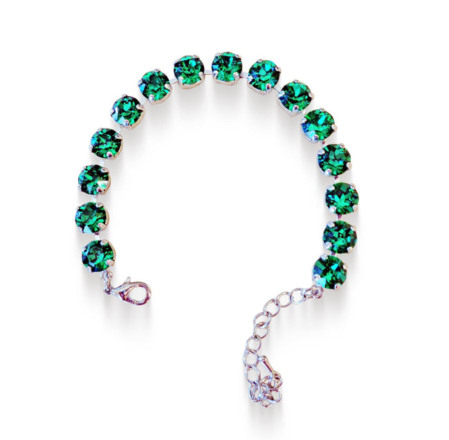 Crystal tennis bracelet majestic green,rhodium silver