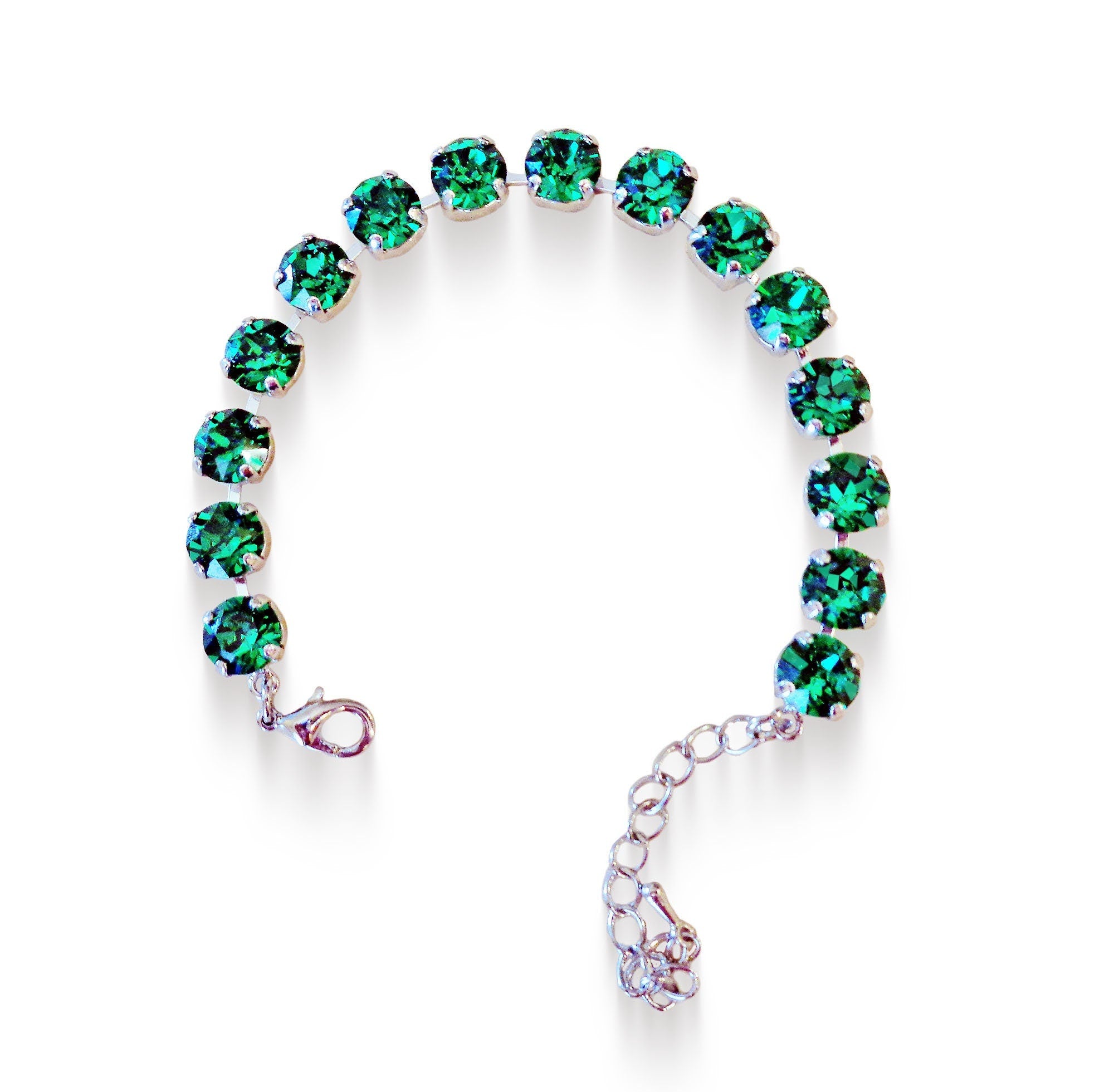 Crystal tennis bracelet majestic green,rhodium silver