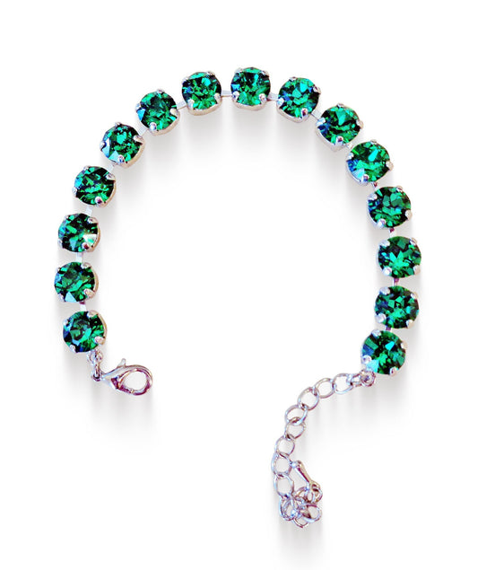 Crystal tennis bracelet majestic green,rhodium silver