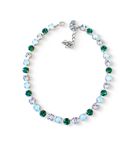 EMERALD DROPS  crystal necklace electric white,green,rhodium silver