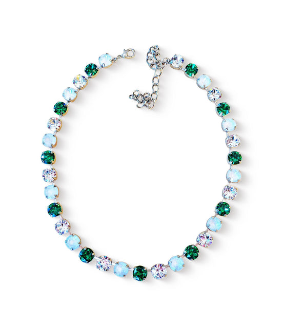 EMERALD DROPS  crystal necklace electric white,green,rhodium silver