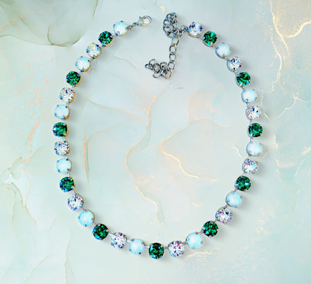 EMERALD DROPS  crystal necklace electric white,green,rhodium silver