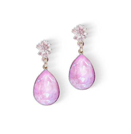 Crystal pear stud drop earrings,soft mint,silver plated