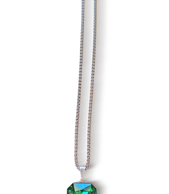Crystal  large rectangular pendant necklace majestic green,stainless steel