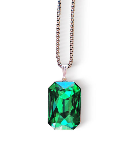 Crystal  large rectangular pendant necklace majestic green,stainless steel