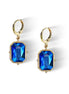 Crystal emerald cut drop earrings,cobalt  shimmer,18k gold plated
