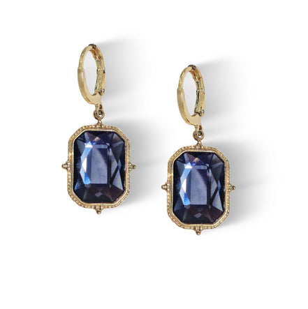 Crystal emerald cut drop earrings,silver  night,18k gold plated