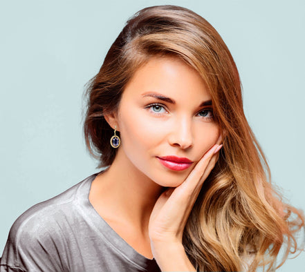 Crystal oval drop earrings,silver night,gold plated