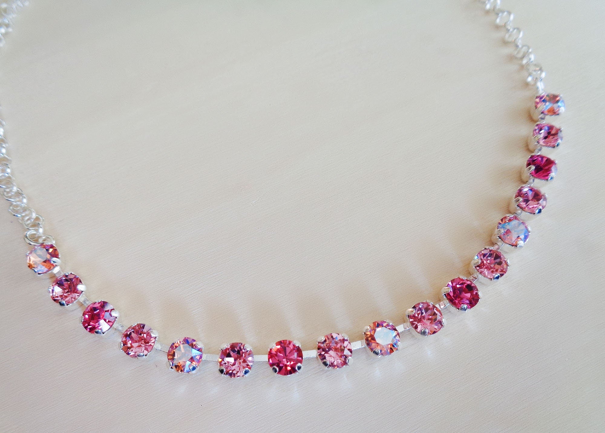 Crystal chain necklace light rose shimmer,pink,bright silver