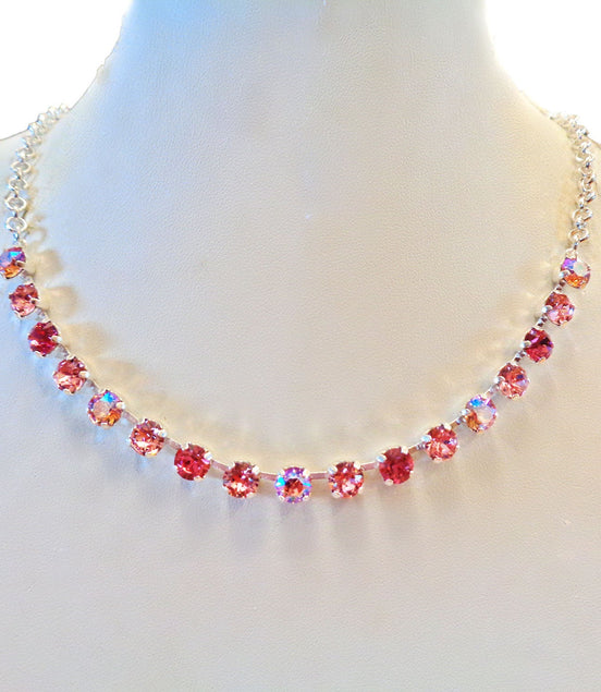 Crystal chain necklace light rose shimmer,pink,bright silver