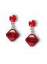 Crystal stud and drop  square stone earrings,scarlet red ,rhodium silver