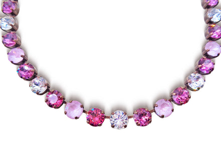 A ROSE IS A ROSE crystal tennis  necklace,dark rose and soft pink,