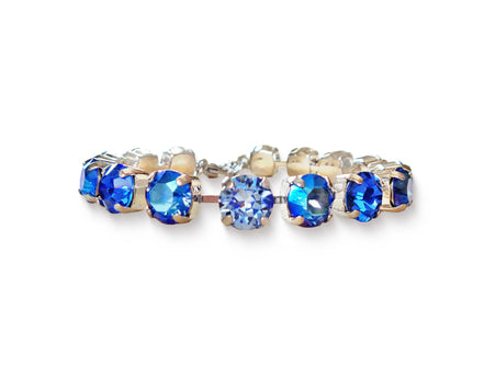 Crystal tennis bracelet sapphire shimmer,rhodium silver