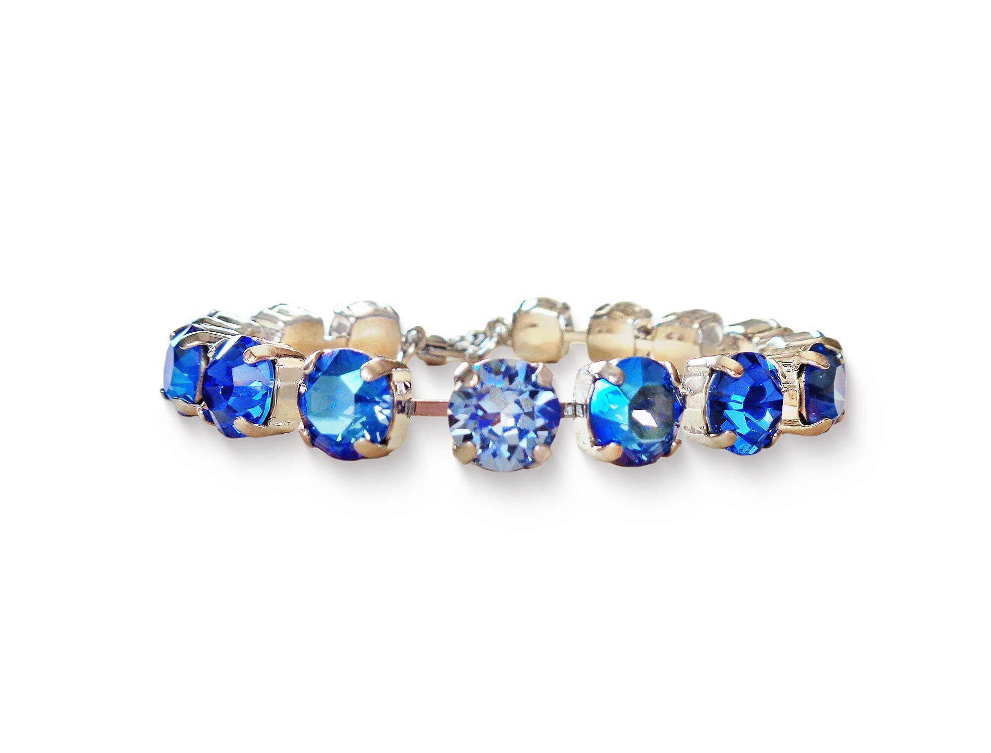 Crystal tennis bracelet sapphire shimmer,rhodium silver