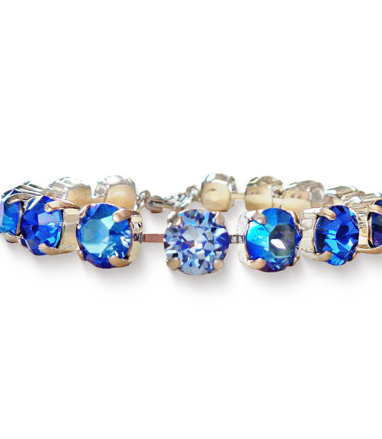 Crystal tennis bracelet sapphire shimmer,rhodium silver