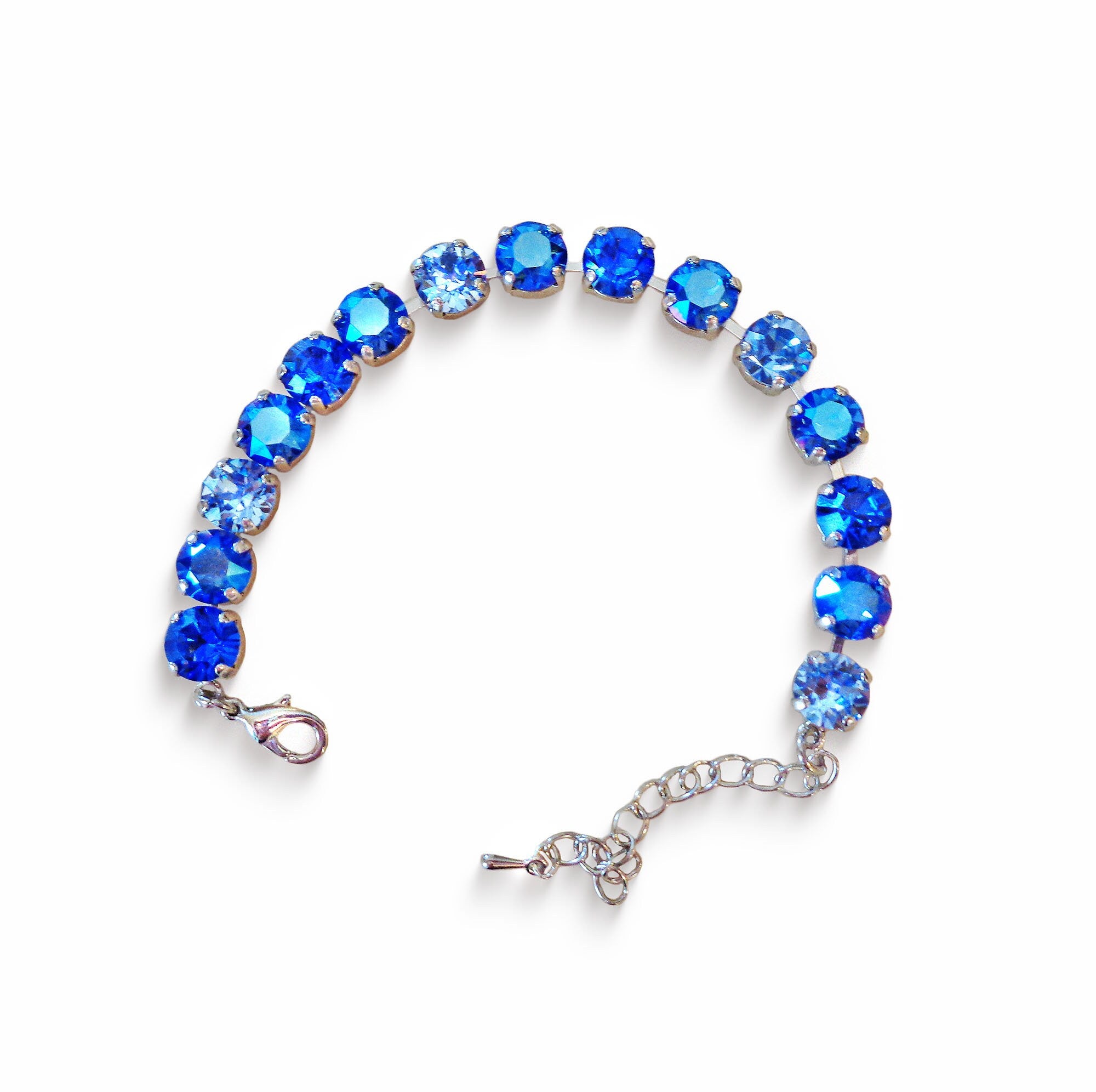 Crystal tennis bracelet sapphire shimmer,rhodium silver