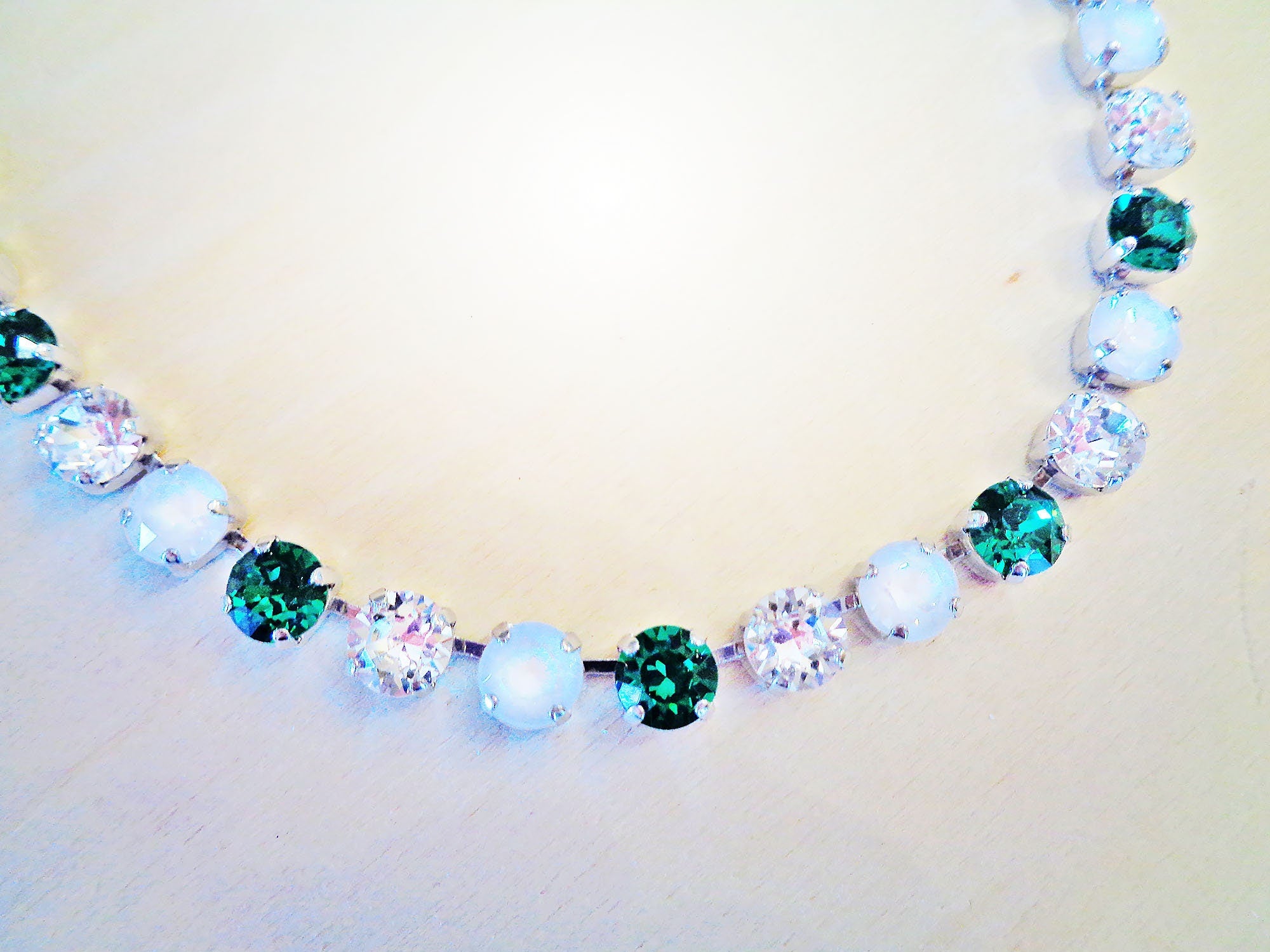 EMERALD DROPS  crystal necklace electric white,green,rhodium silver