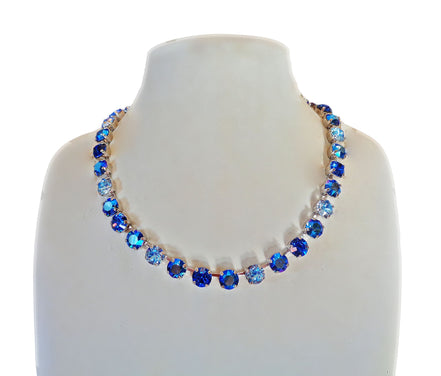 BLUE RAINDROPS Austrian crystal tennis necklace, dark sapphire shimmer