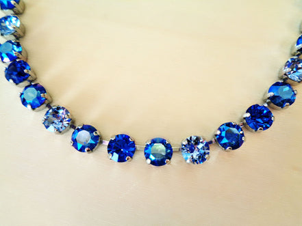 BLUE RAINDROPS Austrian crystal tennis necklace, dark sapphire shimmer