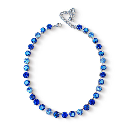 BLUE RAINDROPS Austrian crystal tennis necklace, dark sapphire shimmer