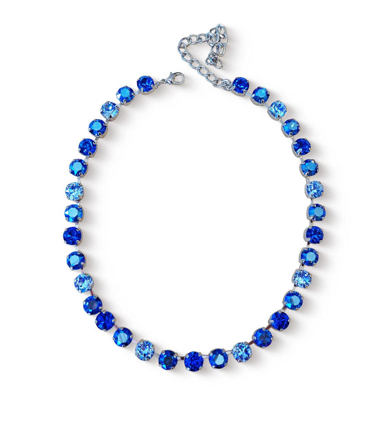 BLUE RAINDROPS Austrian crystal tennis necklace, dark sapphire shimmer