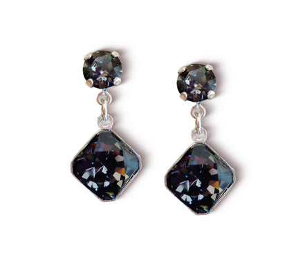 Austrian crystal  stud and drop square stone earrings,silver night ,rhodium silver plated