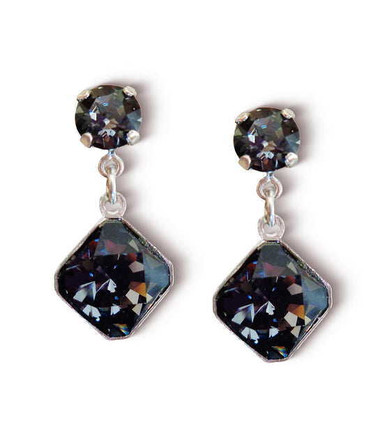Austrian crystal  stud and drop square stone earrings,silver night ,rhodium silver plated