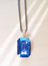 Crystal  large rectangular pendant necklace denim blue,stainless steel