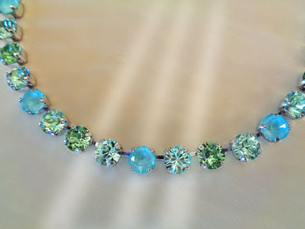 SPRING WHISPERS  Austrian crystal  tennis  style necklace,pastel greens