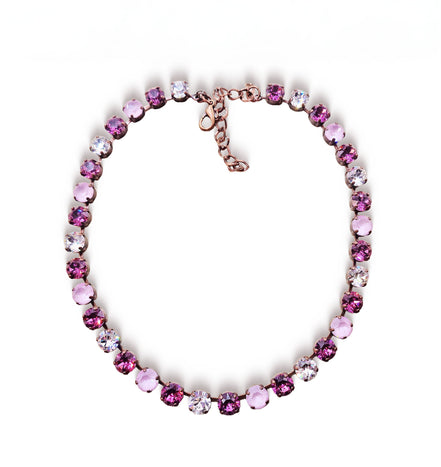 A ROSE IS A ROSE crystal tennis  necklace,dark rose and soft pink,