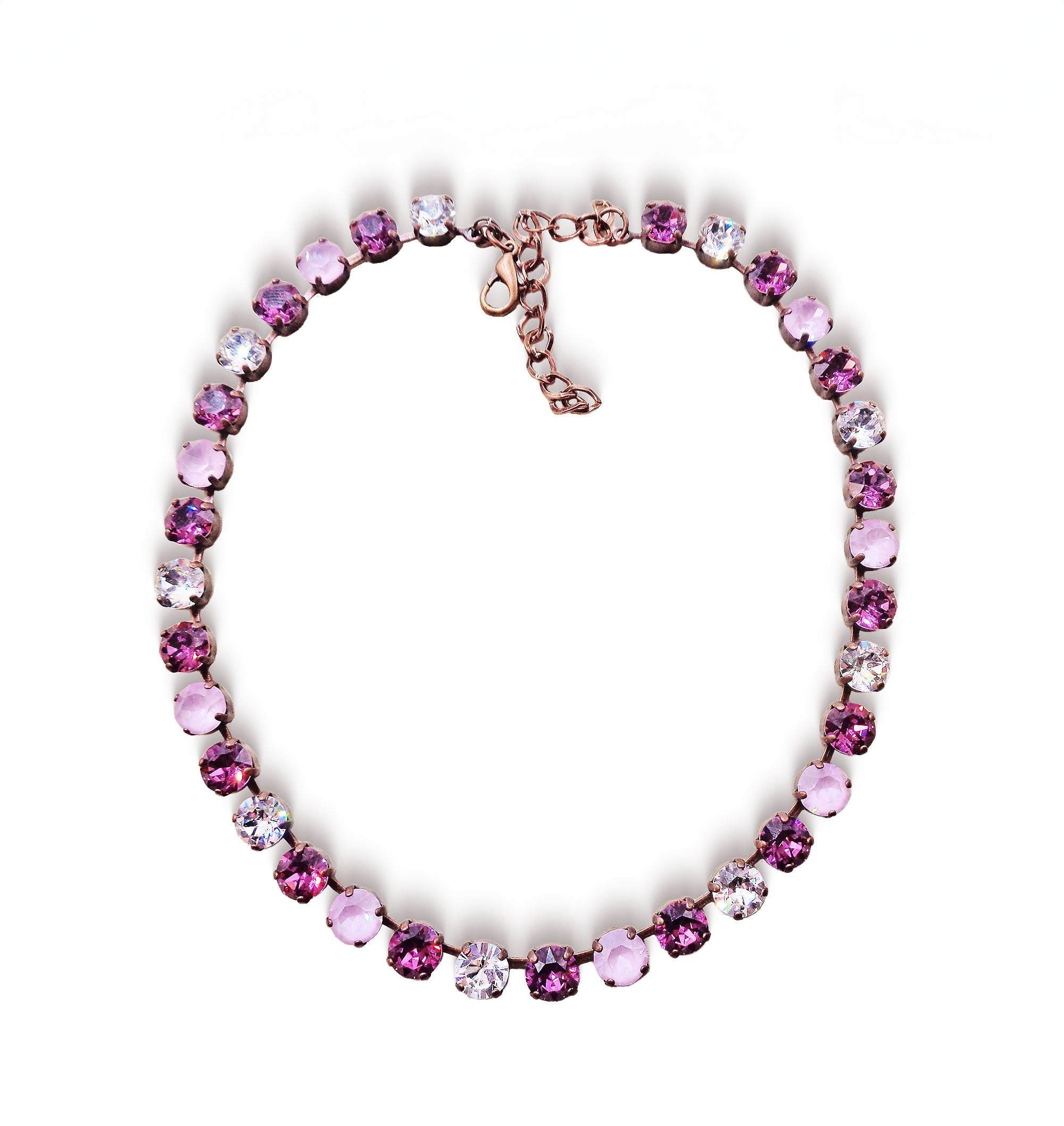 A ROSE IS A ROSE crystal tennis  necklace,dark rose and soft pink,