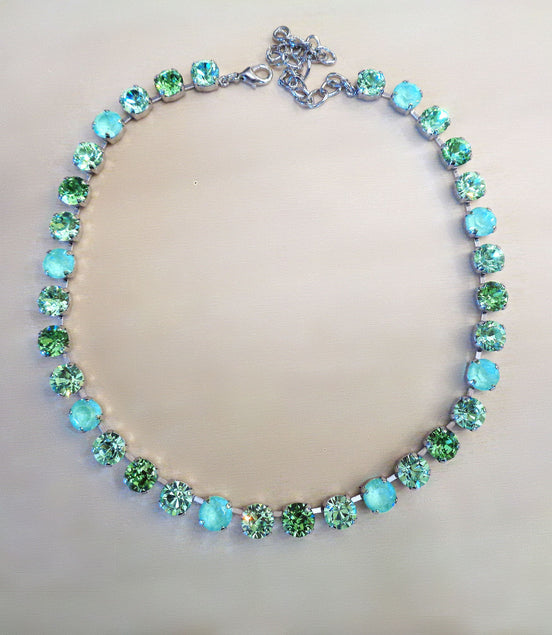 SPRING WHISPERS  Austrian crystal  tennis  style necklace,pastel greens