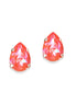 Crystal pear stud earrings orange glow ,rhodium silver