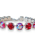 Crystal tennis bracelet red sparkle,rhodium silver