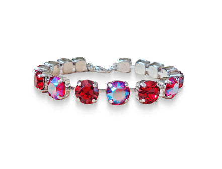 Crystal tennis bracelet red sparkle,rhodium silver