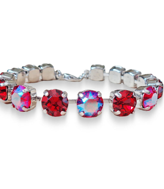 Crystal tennis bracelet red sparkle,rhodium silver
