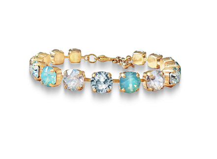 Austrian crystal  tennis bracelet  pastel blue,clear, gold plated