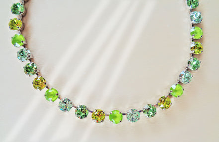 LIME DROPS crystal chain necklace,lime,citrus green,rhodium silver