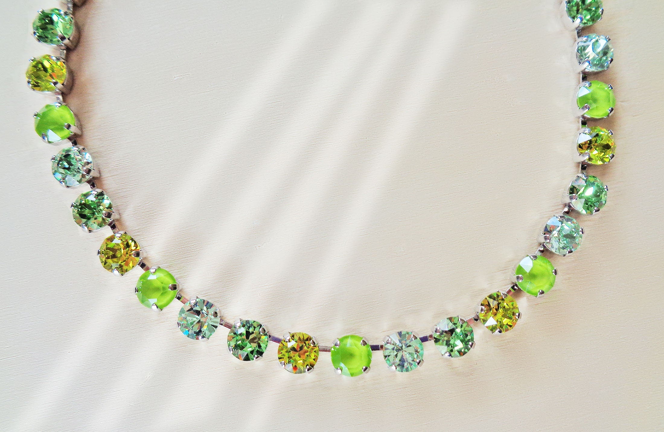 LIME DROPS crystal chain necklace,lime,citrus green,rhodium silver