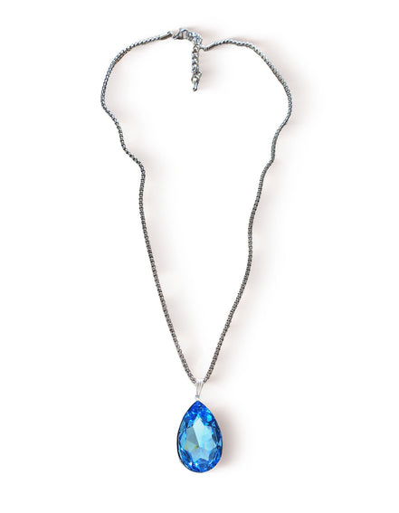 Large  crystal pear pendant necklace  Aquamarine ,stainless steel chain
