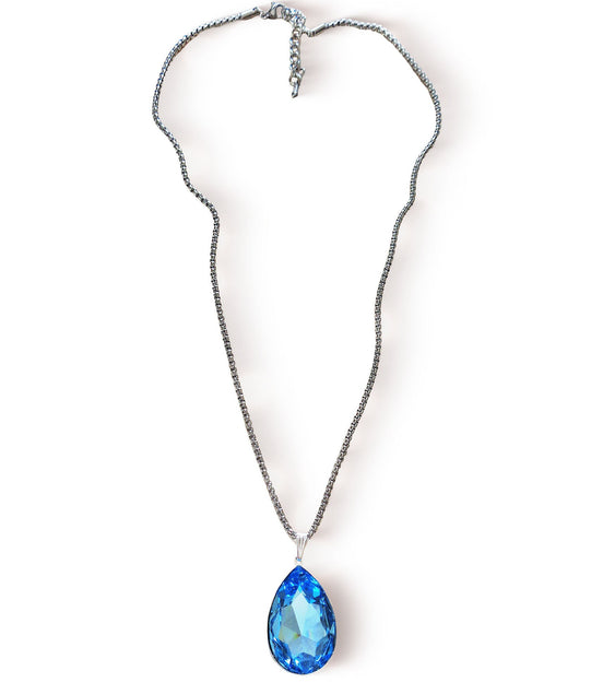 Large  crystal pear pendant necklace  Aquamarine ,stainless steel chain
